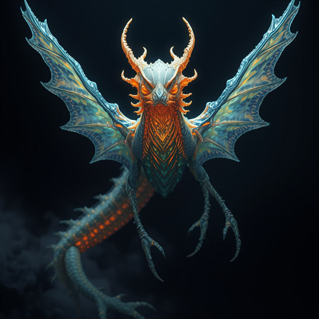 Mystical Hybrid Creature Emerging from Darkness