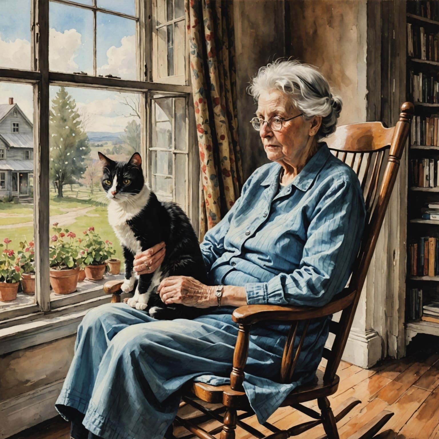 Cozy Afternoon Scene in Oil and Ink Style