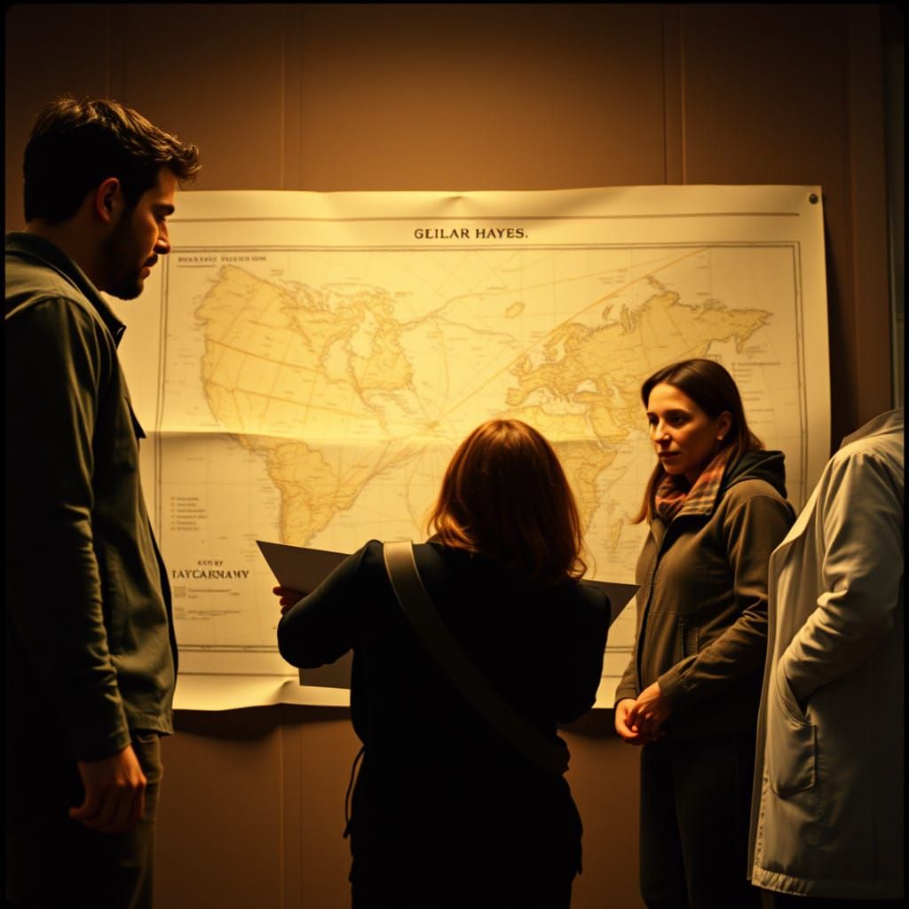Rugged Leader and Team Surrounded by Map in Cinematic Film S...