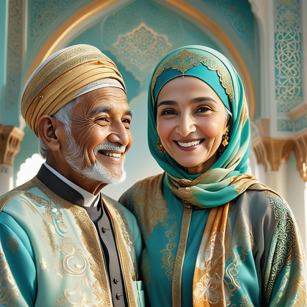 Regal Muslim Couple in Golden Splendor