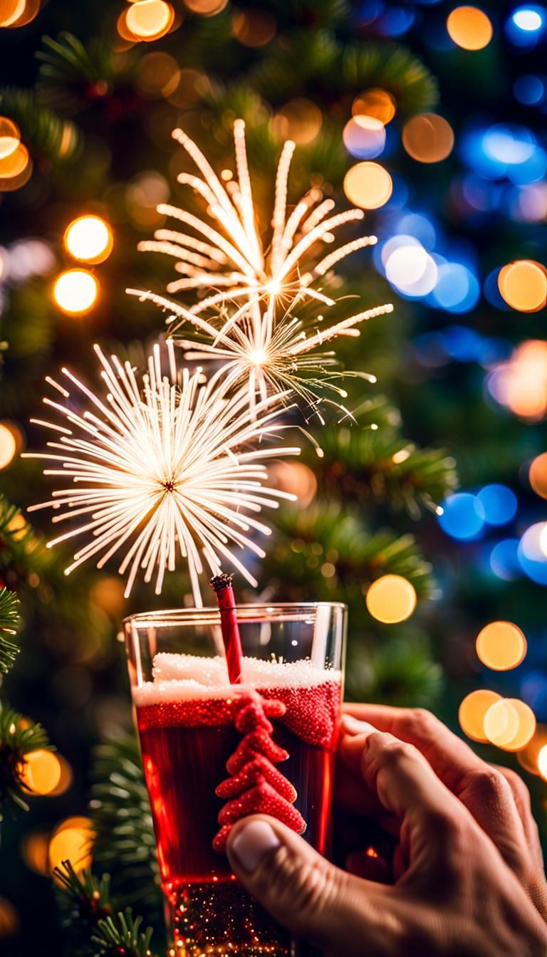 New Year's celebration, everyone is happy, fireworks are exp...