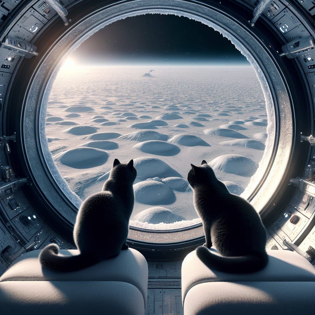 Cats Observe Frozen World from Spaceship