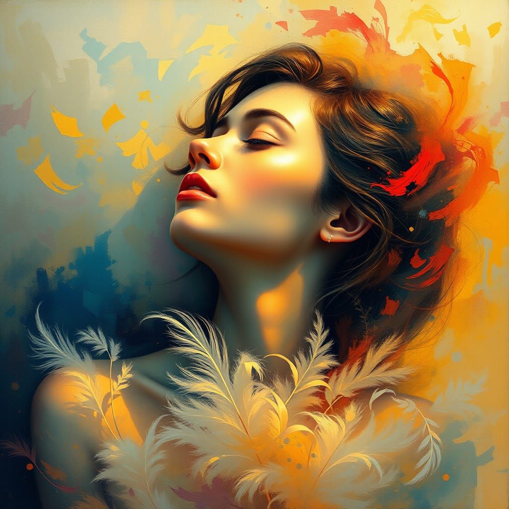 Ethereal Woman in Abstract Expressionist Dreamscape