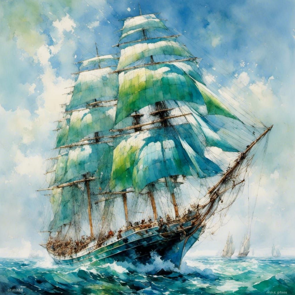 Glass Clipper Sailing Ship on Prismatic Ocean