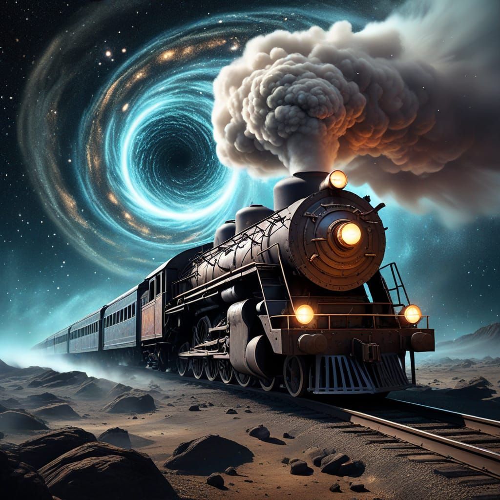 Cosmic Train Emerging From Stardust Vortex