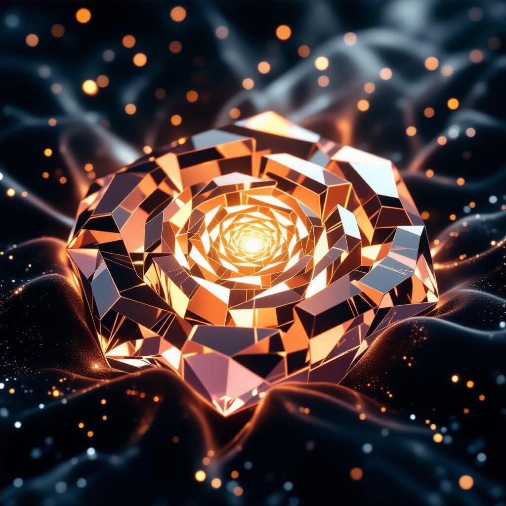 Luminous Crystal Labyrinth: Golden and Rose Cosmos