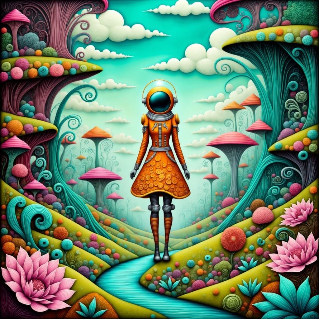 Mystical Futuristic Astronaut on a Glowing Exotic Planet