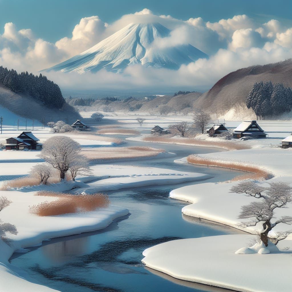 Serene Winter Landscape in Rural Japan