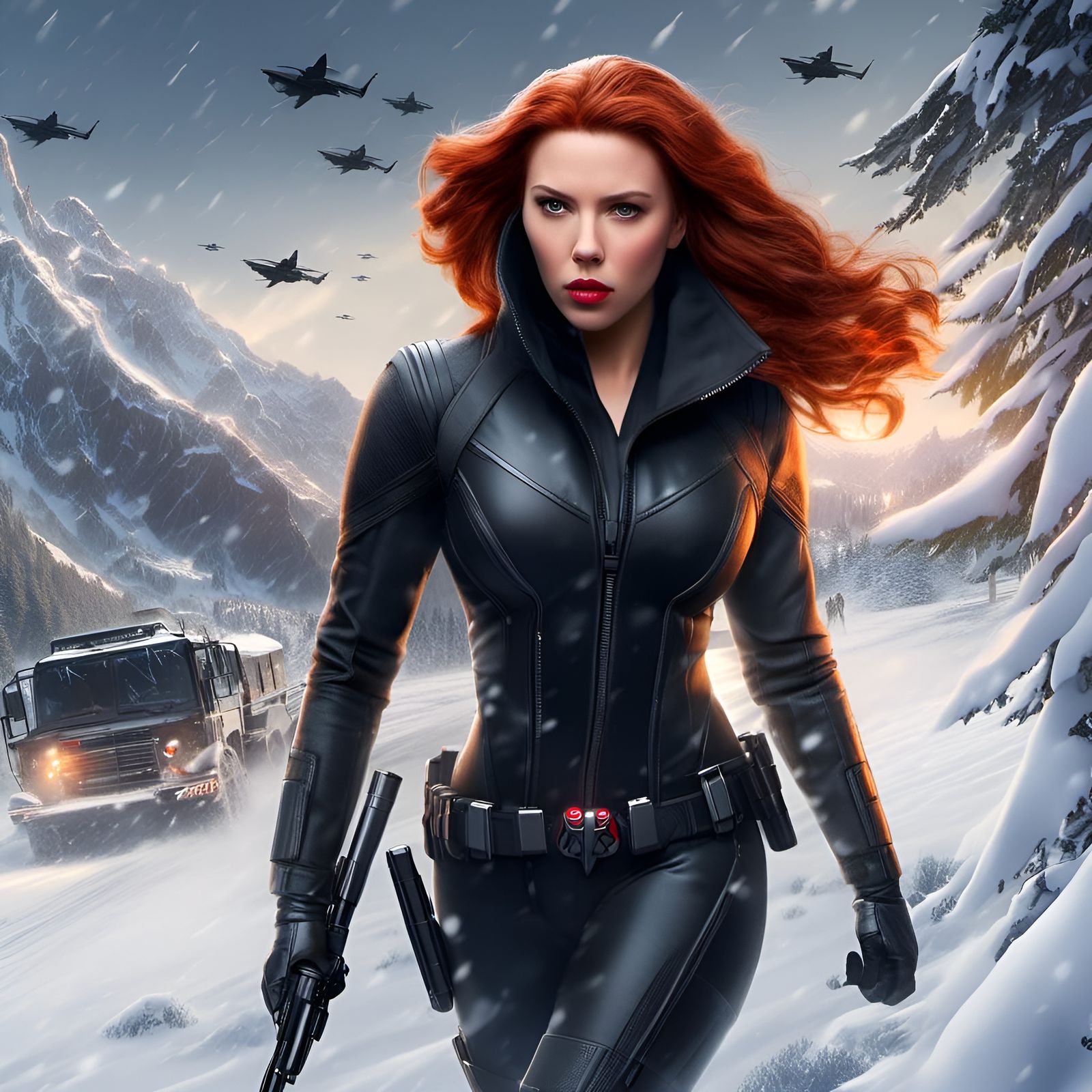 Black Widow Winter Spy in Tundra Digital Art
