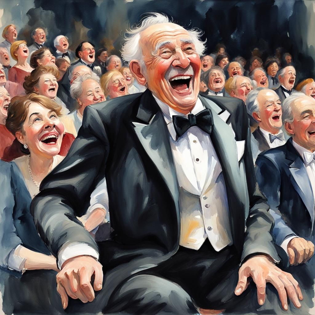 Gentleman's Theatrical Laughter in Gouache Watercolor