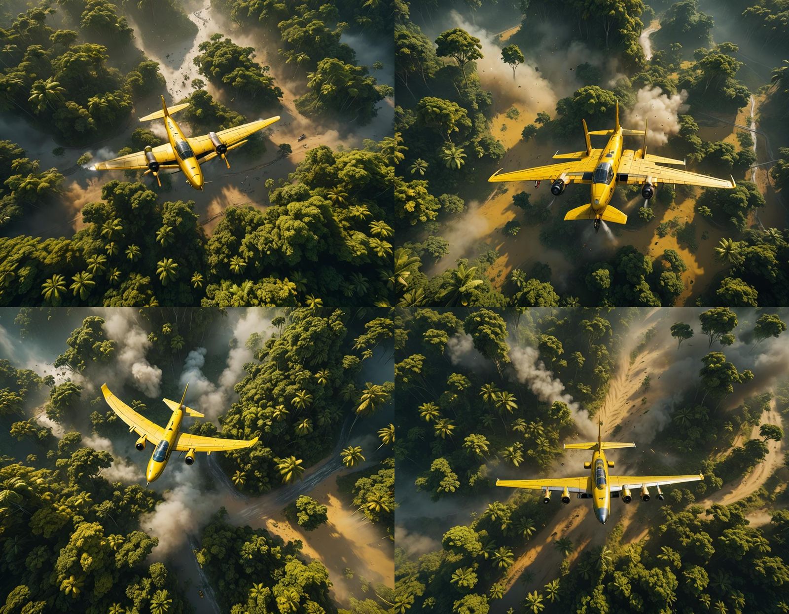 Yellow Aircraft Flies Over Amazon Forest