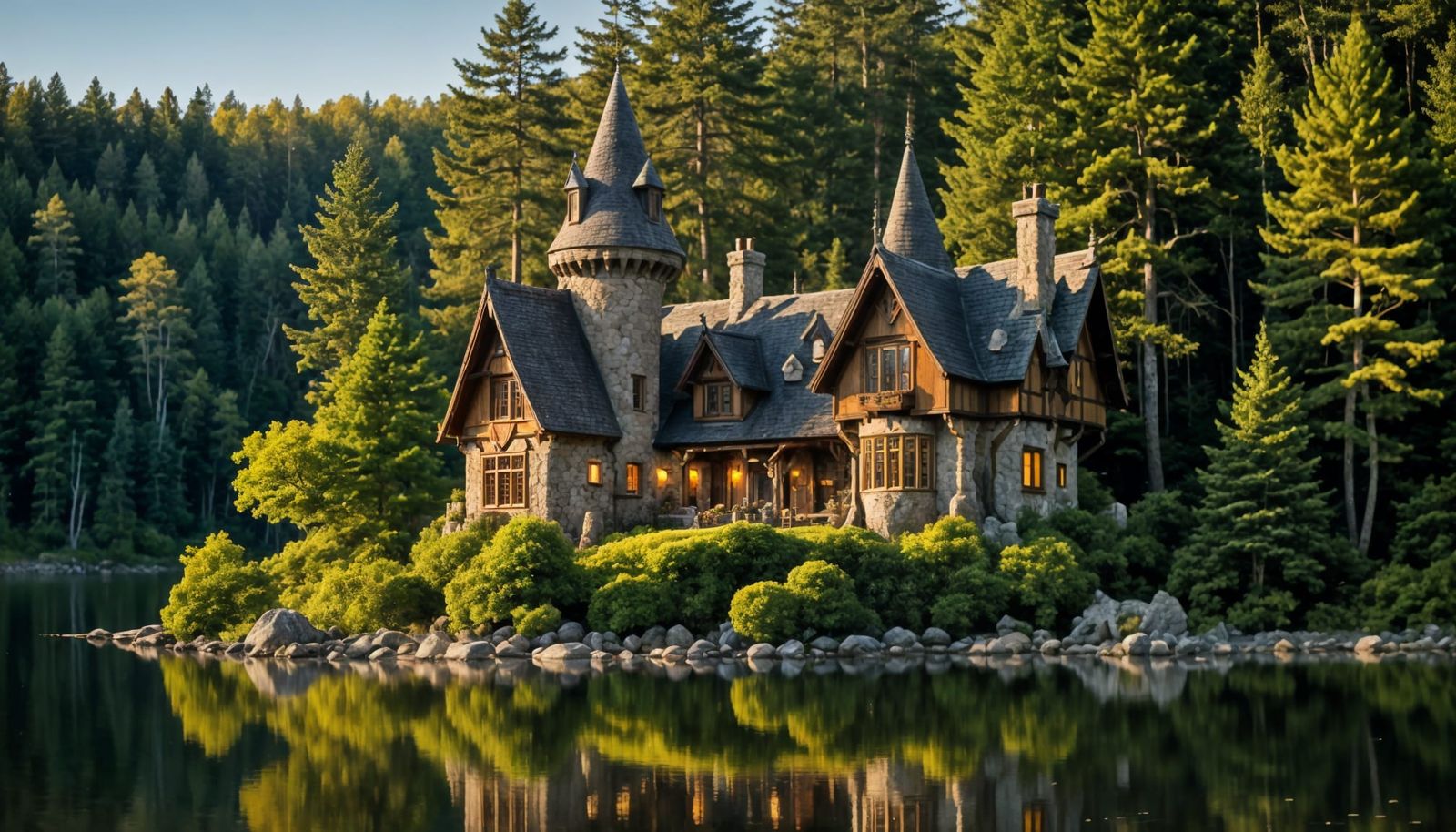 Whimsical Elvish Cottage on Serene Lake