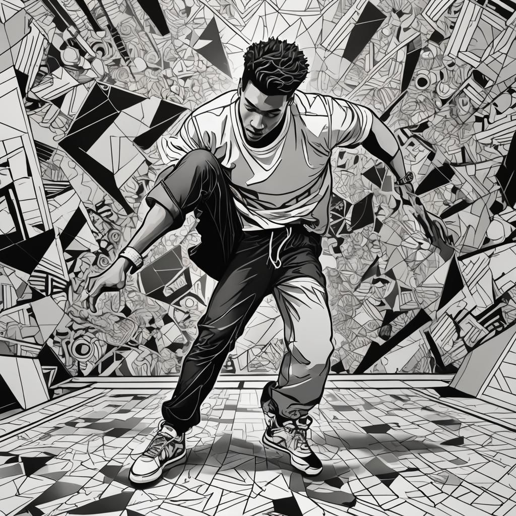 Breakdancer in Coloring Book Style Illustration