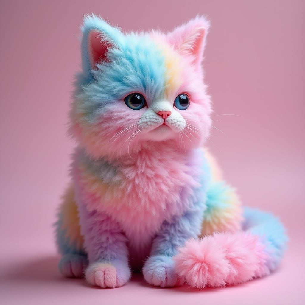 Cotton Candy Cat in Digital Pop Art Style