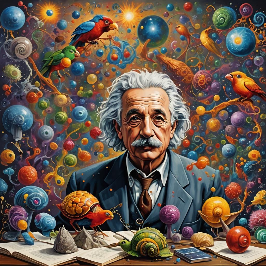 Einstein Teaches Physics: A Surreal Classroom Scene