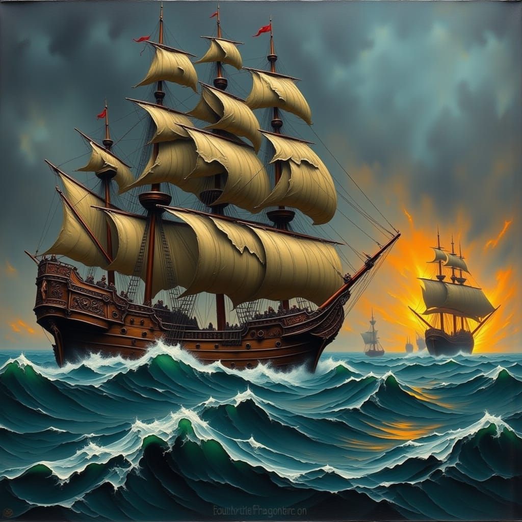 Pirate Ship Battle on Stormy Seas
