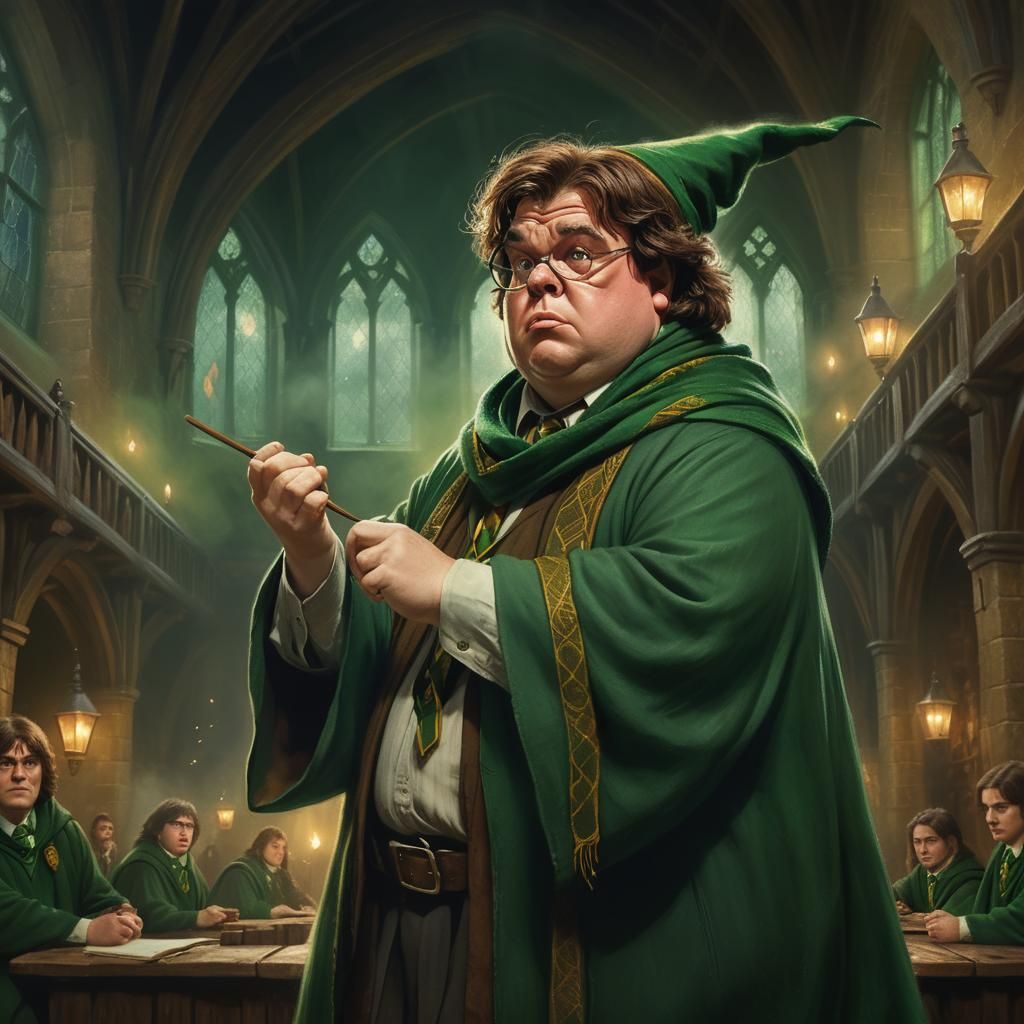 Wizard with Green Scarf in Oil Painting Style