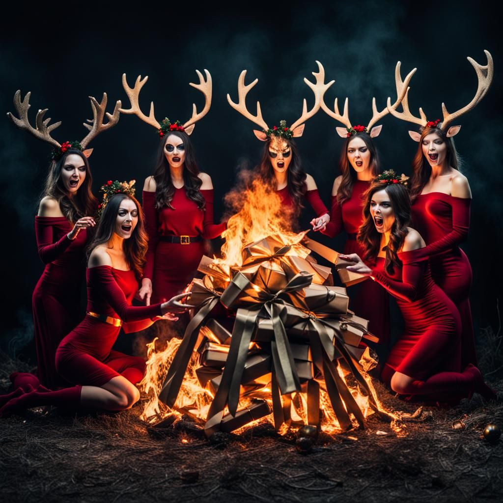 Disturbing Deer Women Burning Christmas Presents