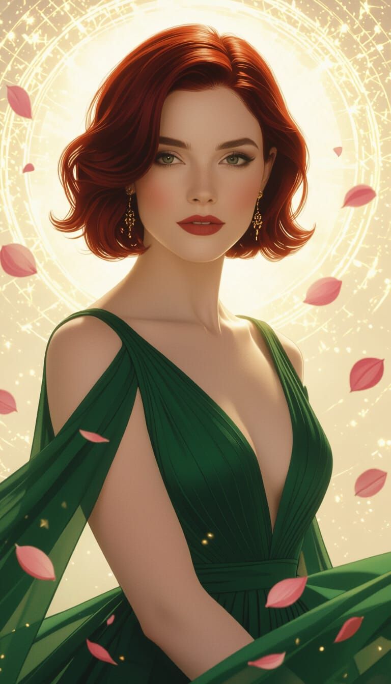 Cosmic Portrait of Woman with Red Hair in Cinematic Style