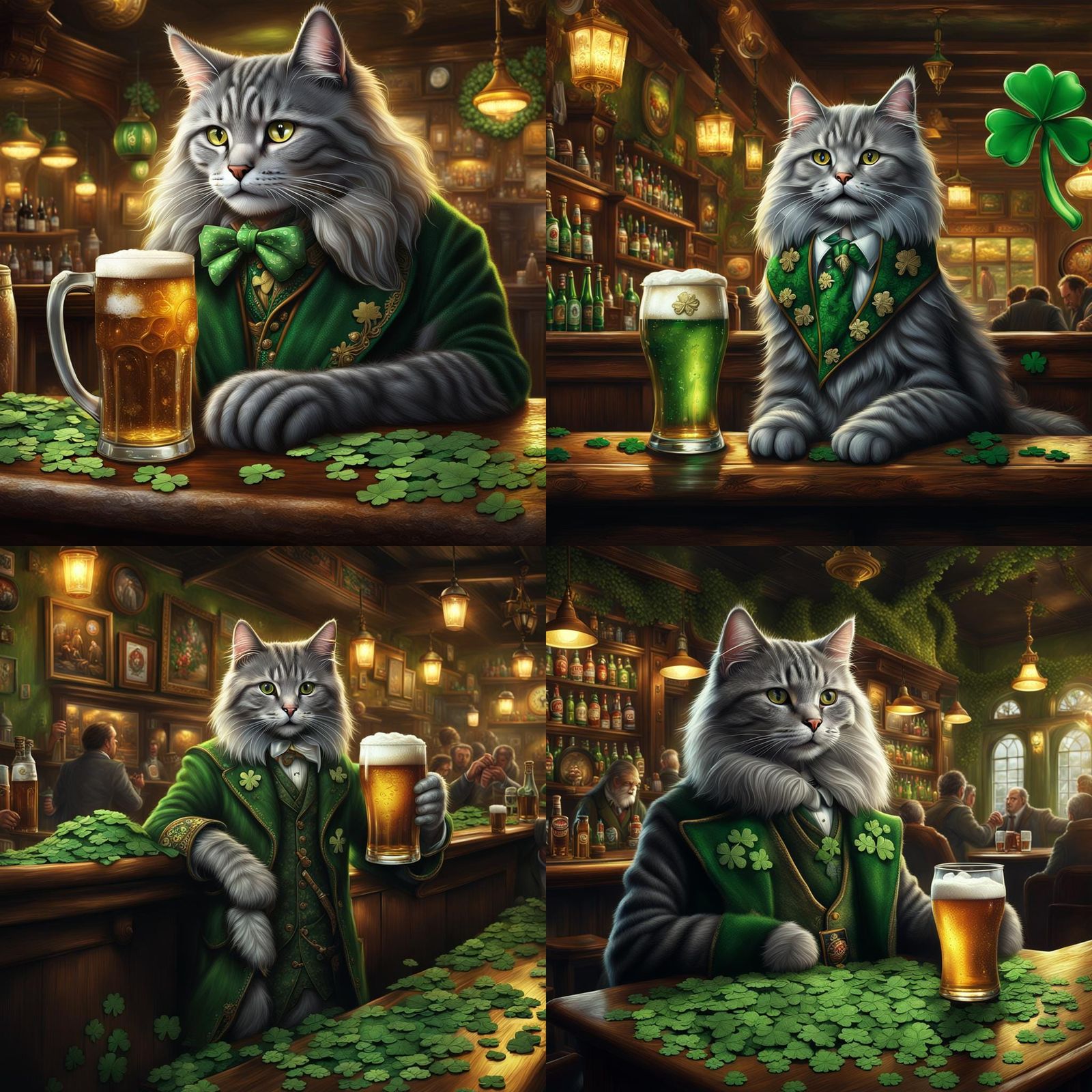 Cat Cheers with Beer in Irish Pub