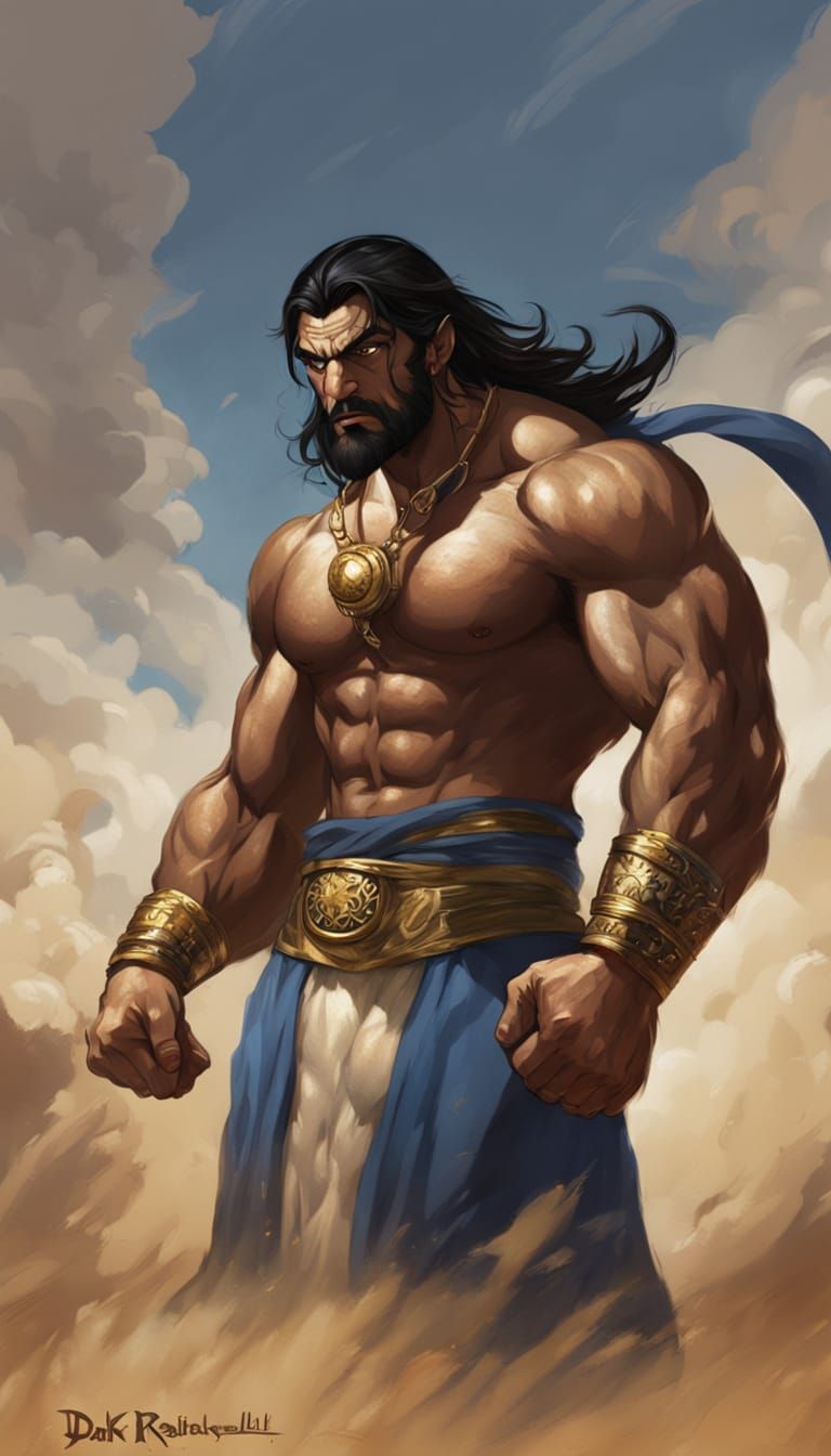 Muscular Persian Djinn with Gold Earring, Photorealistic