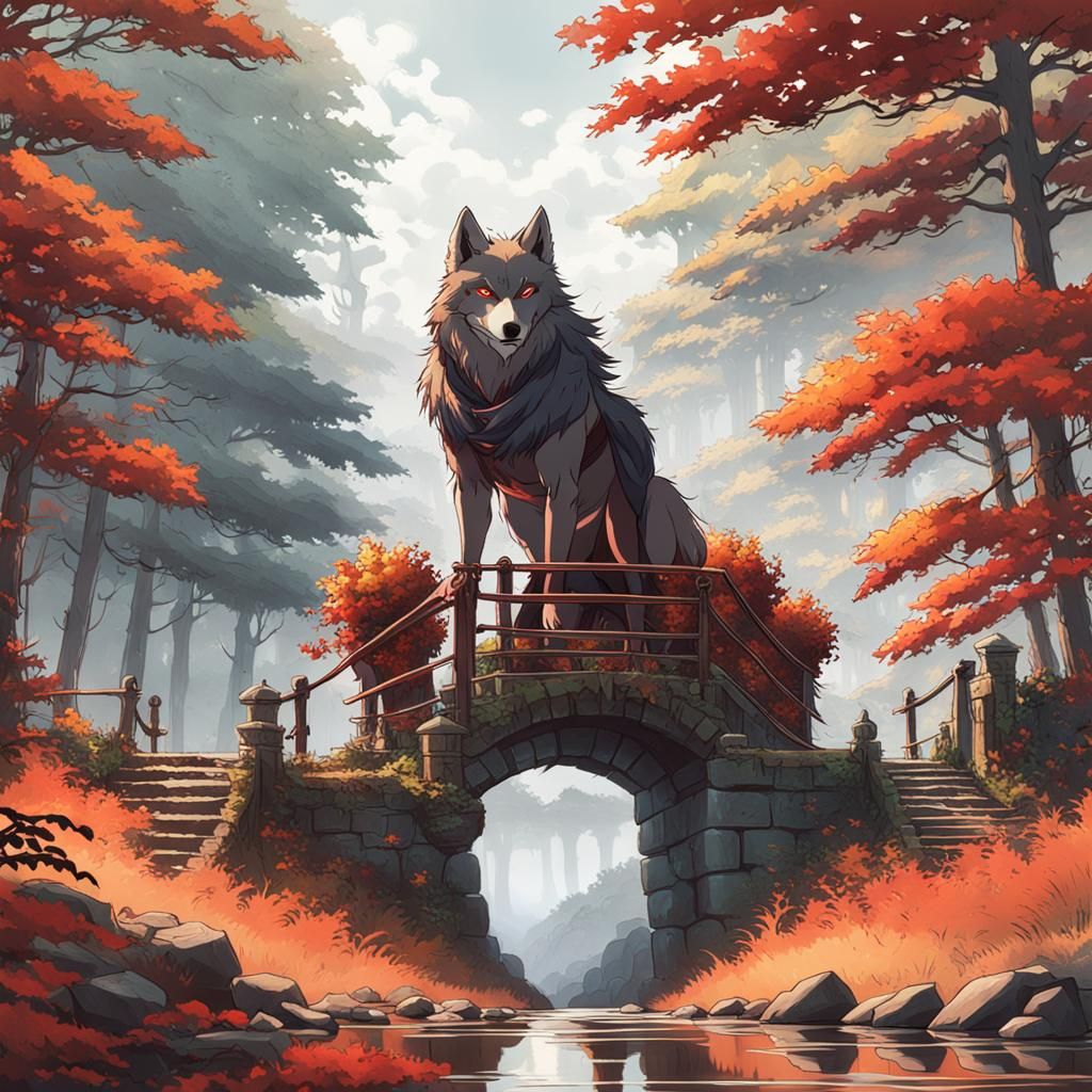 Anime Style Wolf Ranger in Autumn Forest