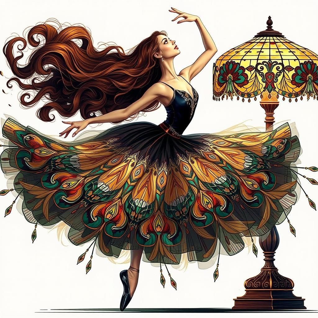 Ballet Dancer in Tiffany Style Art Deco Portrait