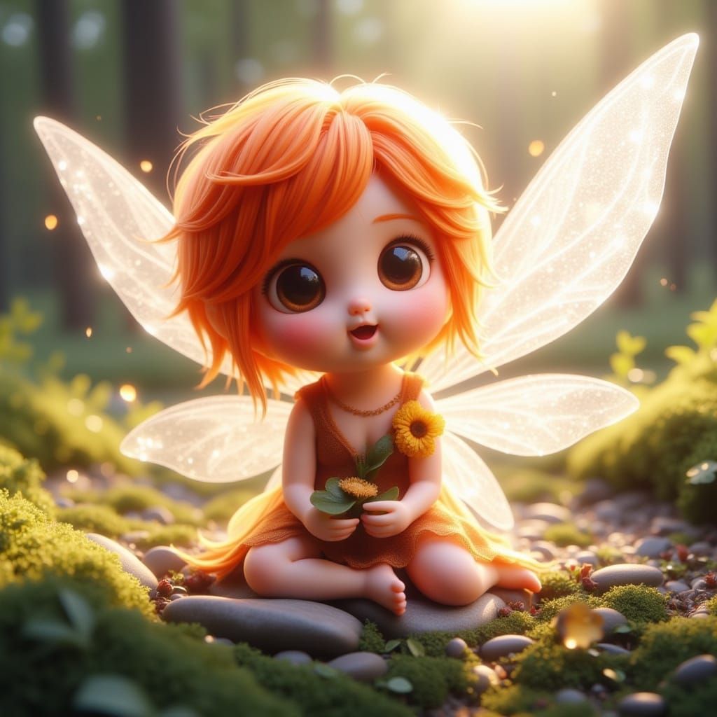 Orange Haired Fairy with Transparent Wings
