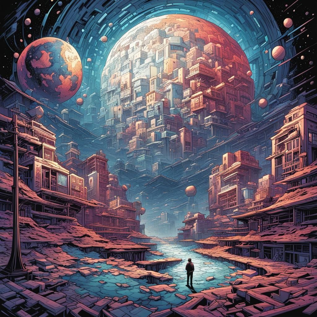 Abstract Math Dreamscape in Comic Book Art Style