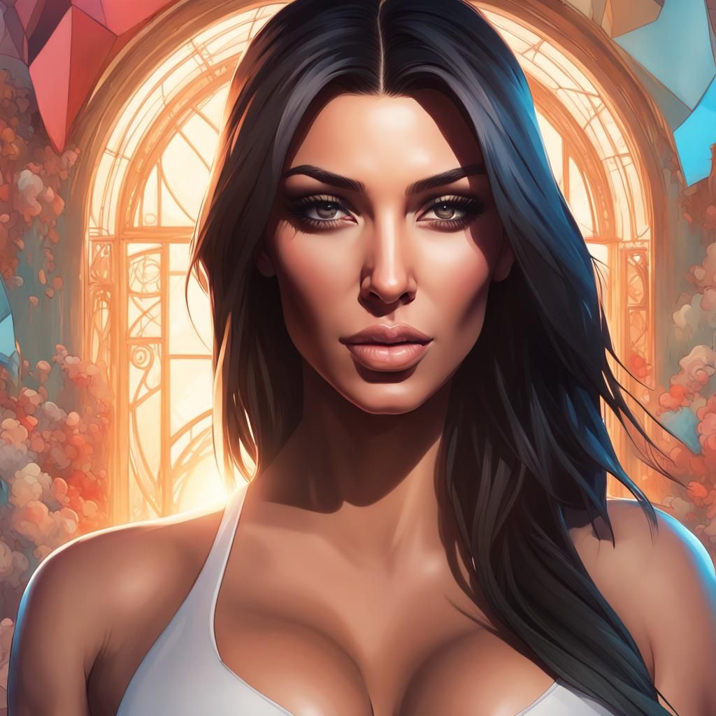 Kim Kardashian Portrait in Art Nouveau Style