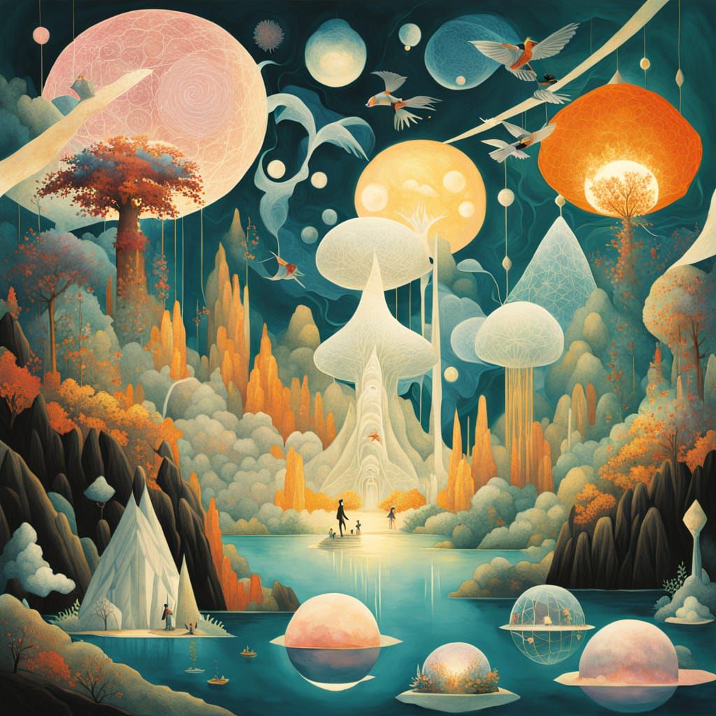 Chaotic Battle on Floating Island in Psychedelic Style