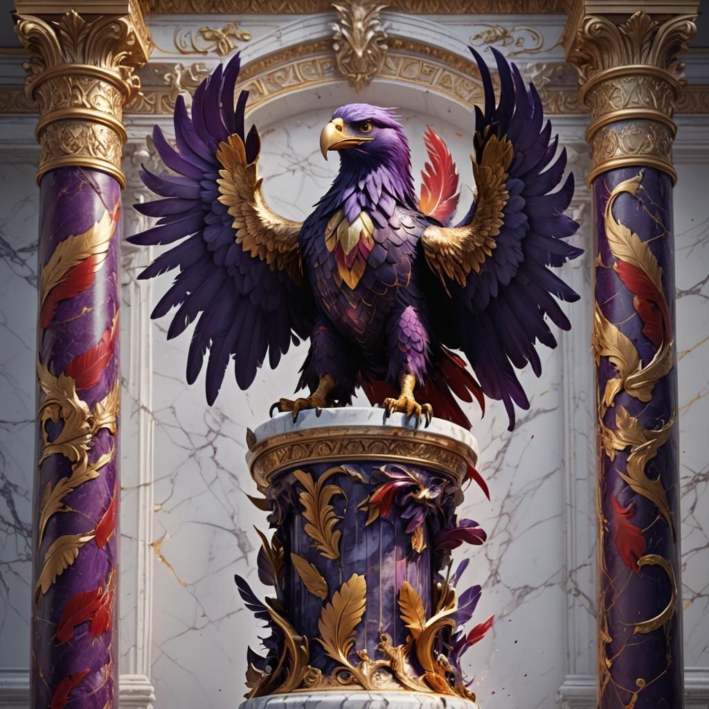 Purple and Gold Eagle on Marble Column