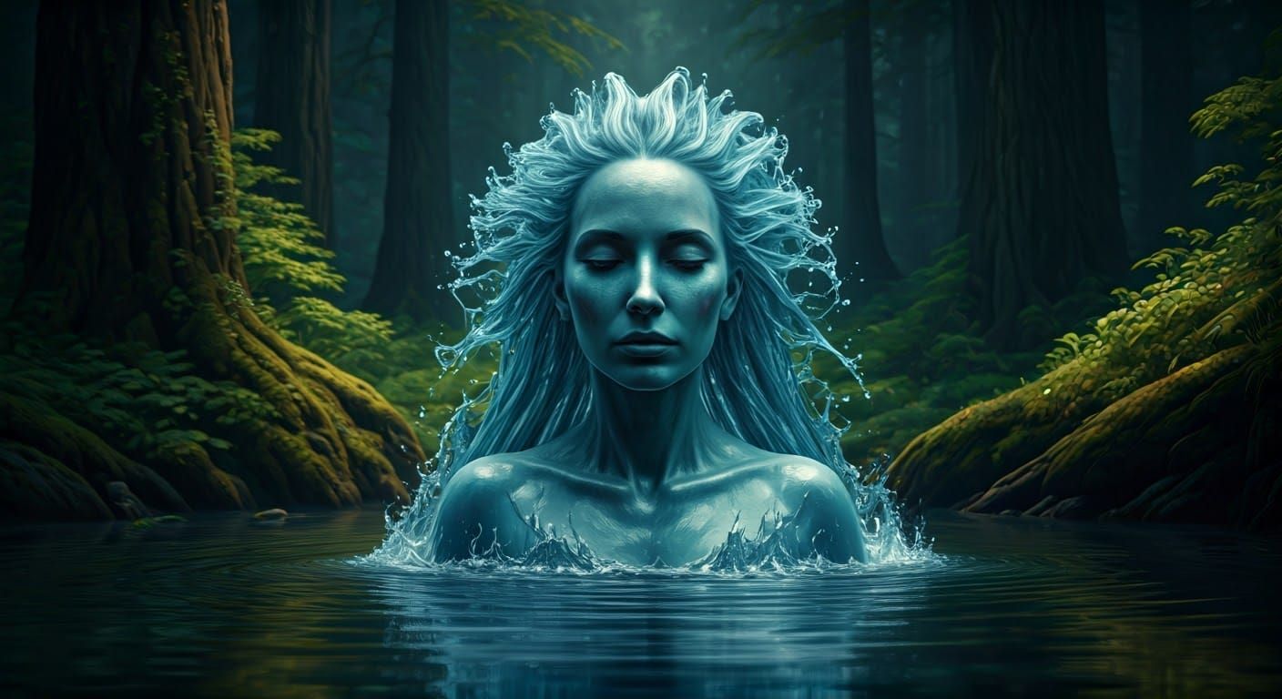 Ethereal Water Nymph in a Forest Pond