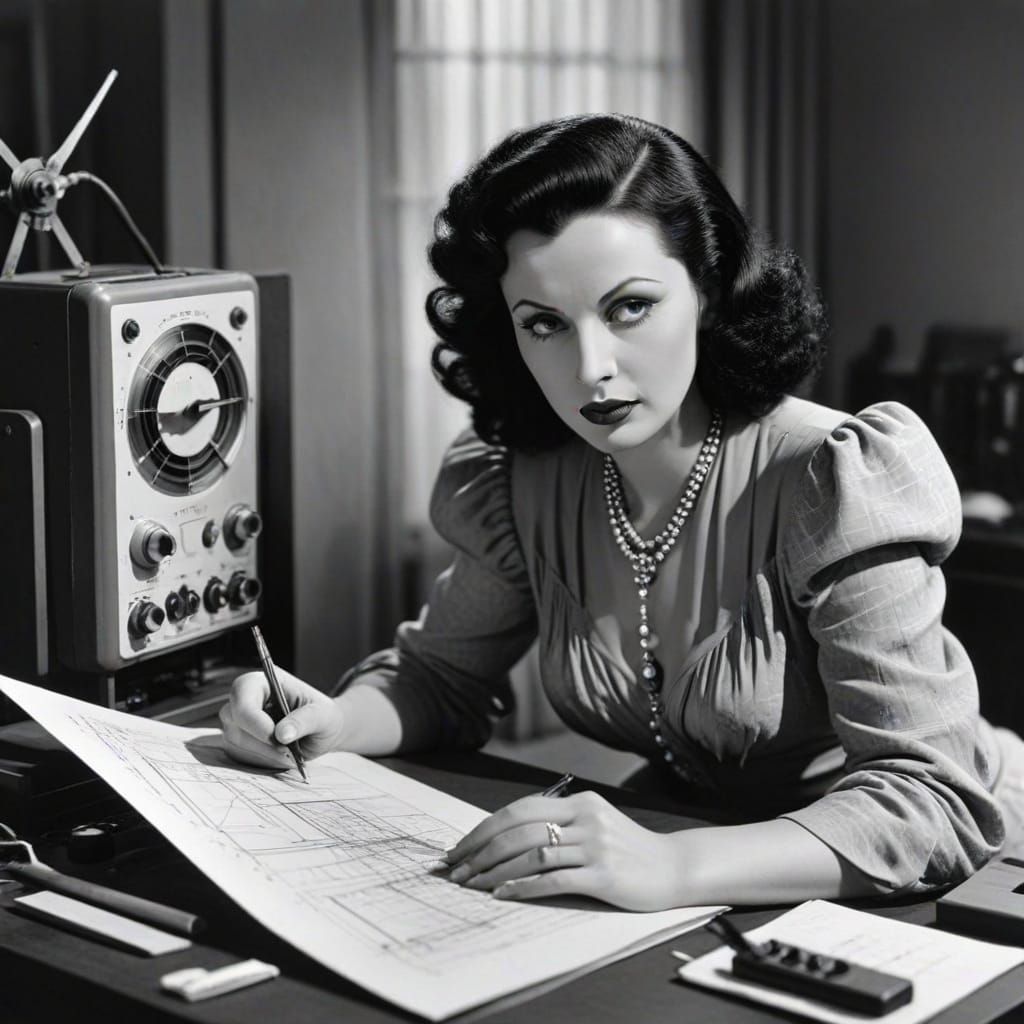 Hedy Lamarr: Inventor Working on Radio System Drawing