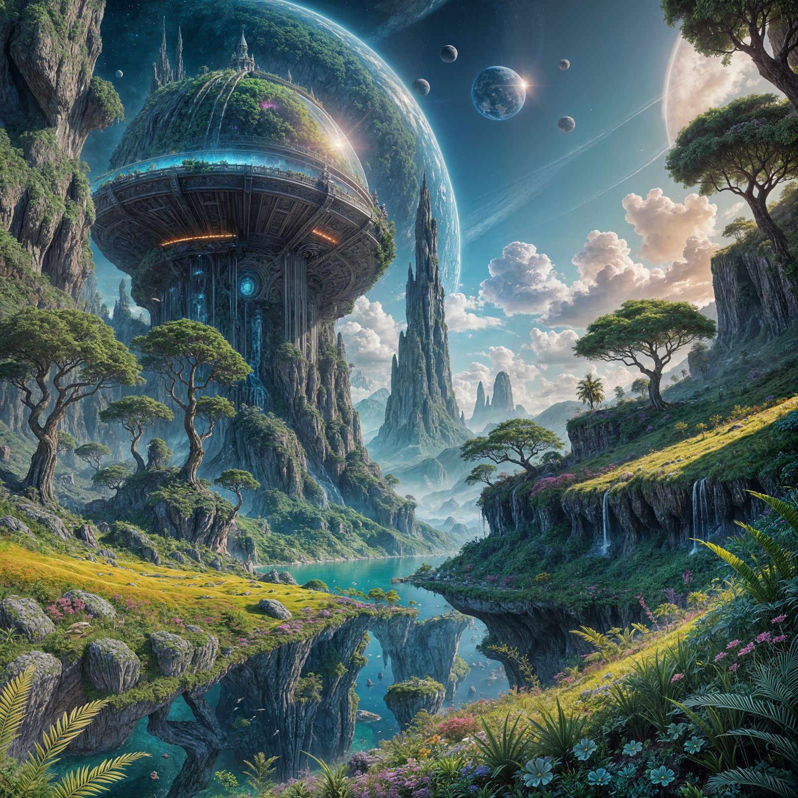 Surreal Spiritual Paradise on a Lush Ocean Planet in Vibrant...