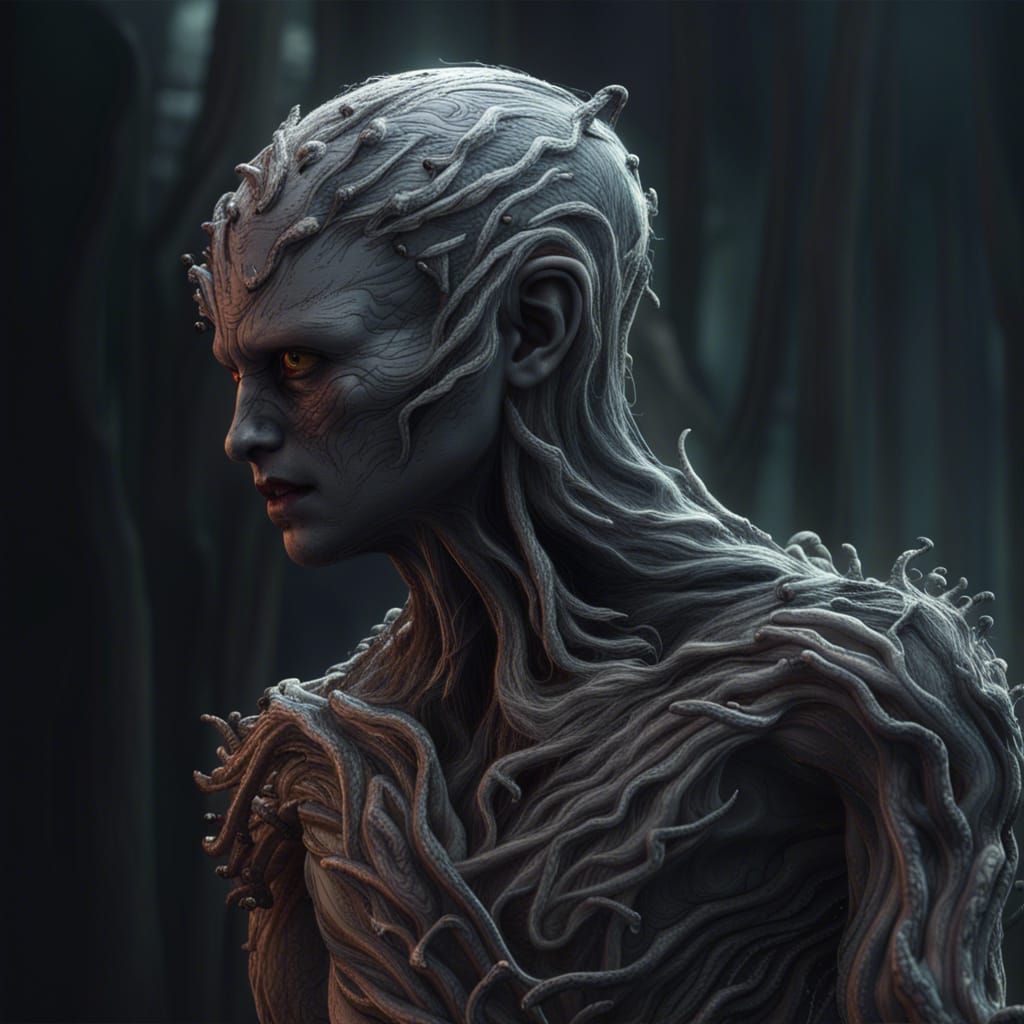 Grey Ooze Humanoid in Detailed Fantasy Art