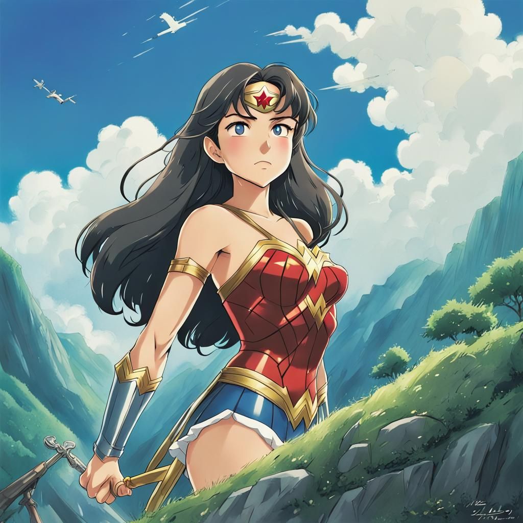 Wonder Woman in Studio Ghibli Anime Style