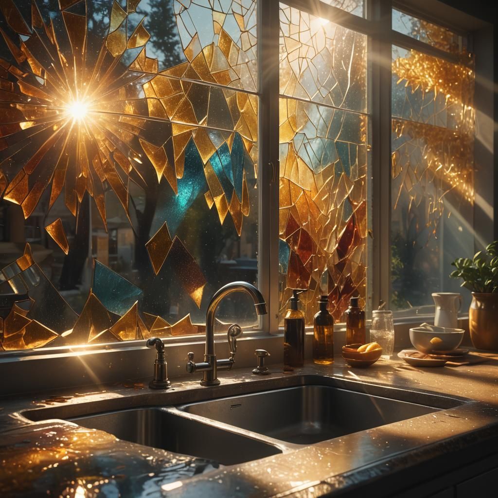 Stained Glass Kitchen Window in Morning Light