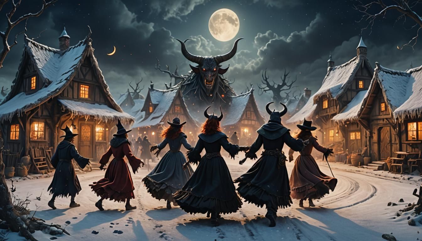 Devil and Witch Dance in Winter Village, Magical Realism