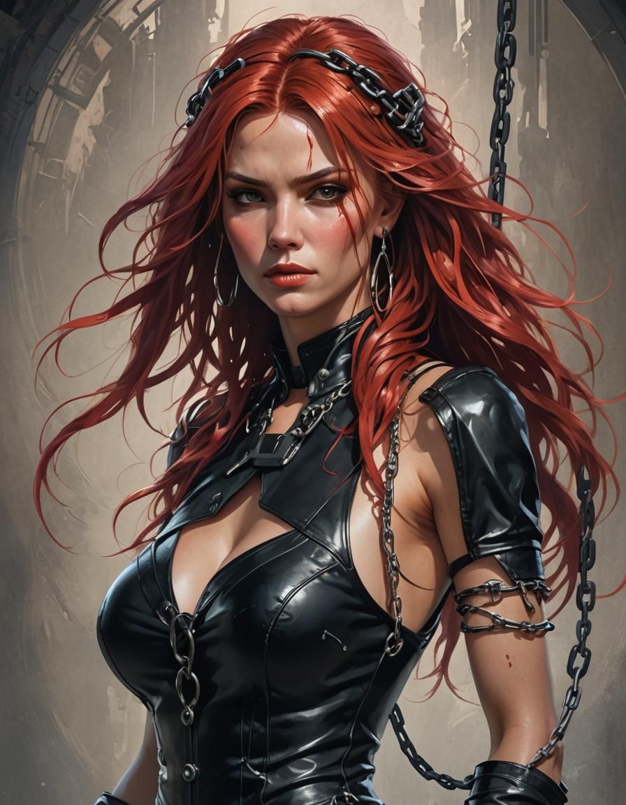 beautiful dominant woman in black leather