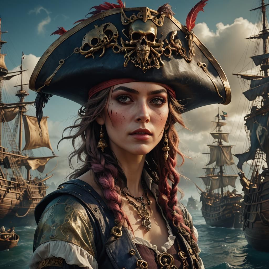 Surreal Portrait of a Pirate Woman: Detailed Matte Painting