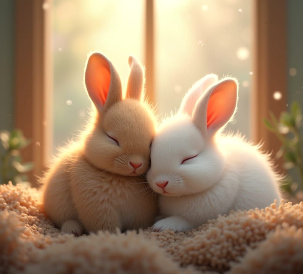 Surreal Dreamscapes of Peaceful Baby Bunnies in Morning Ligh...