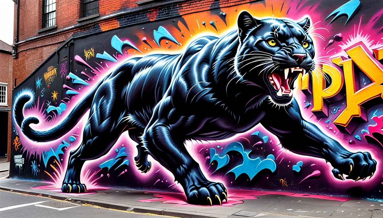 3D Street Art: Black Panther Bursting From Graffiti