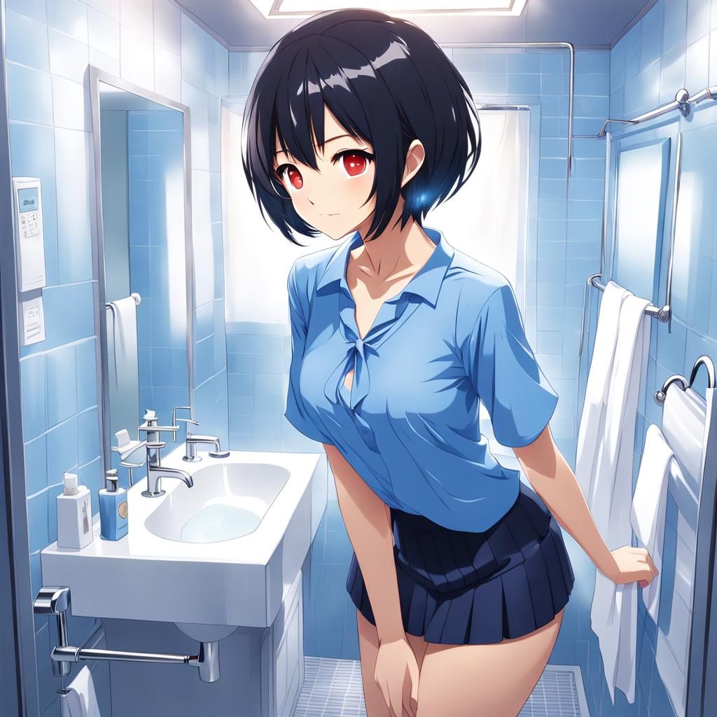 Anime Style Woman in Bathroom