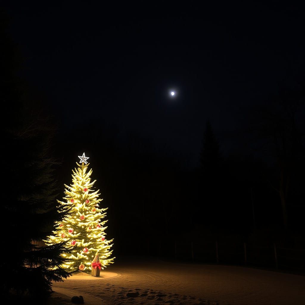 Majestic Christmas Scene Under Starry Night Sky