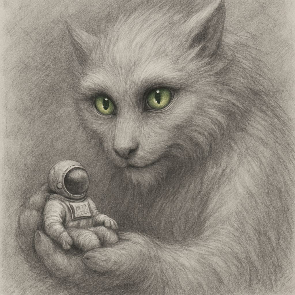 Mythical Beast Cradles Astronaut: Hyper-Realistic Pencil Ske...