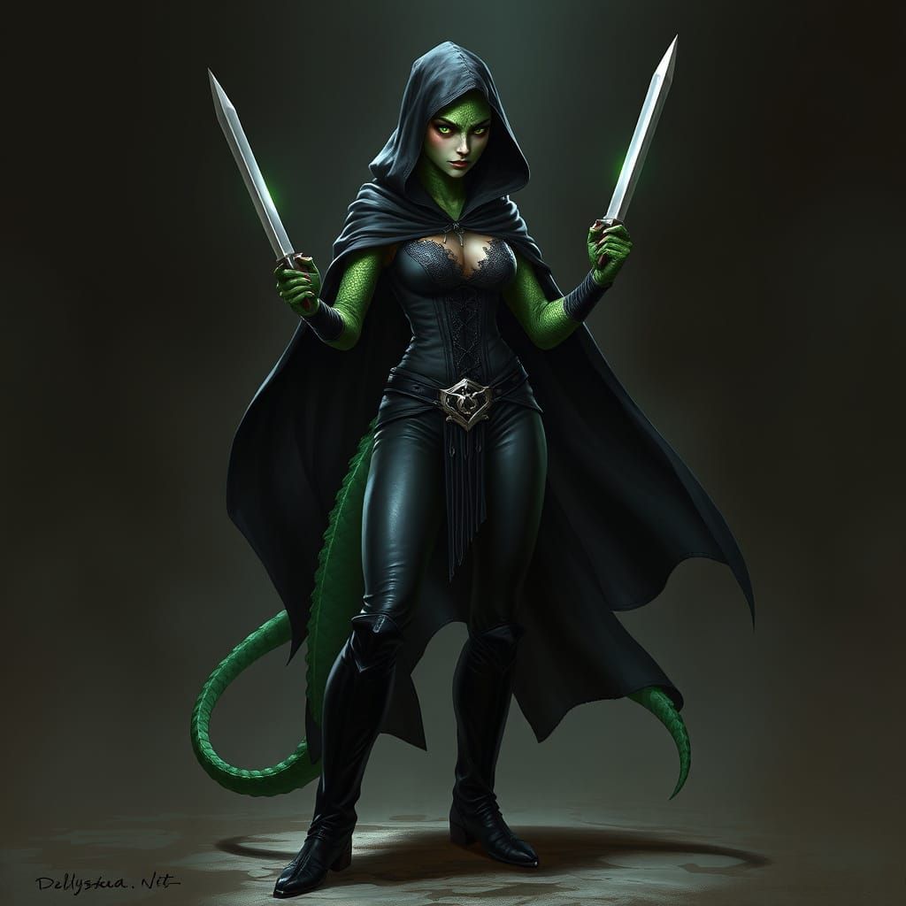 Emerald Dragonborn Warrior in Dark Fantasy Style