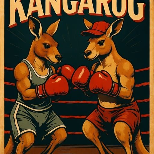 Vintage Kangaroo Boxing Poster with Dramatic Typography