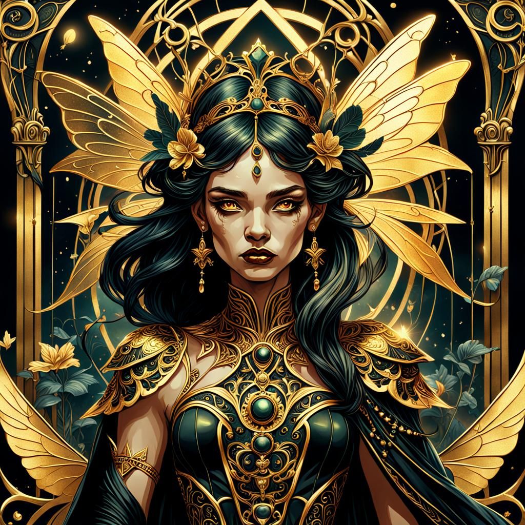 Art Nouveau Fairy Queen Gangster in Gold