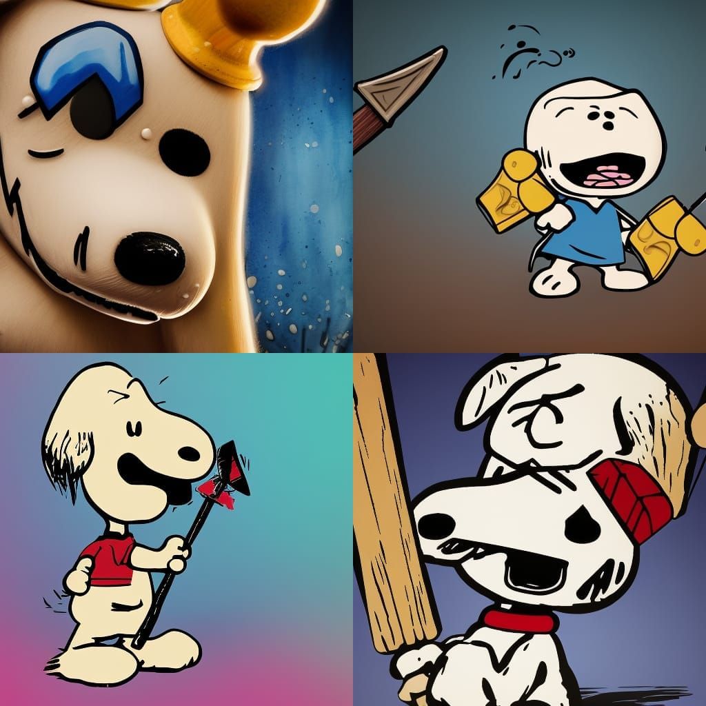 Angry Snoopy with Axe in Hyperrealistic Splash Art